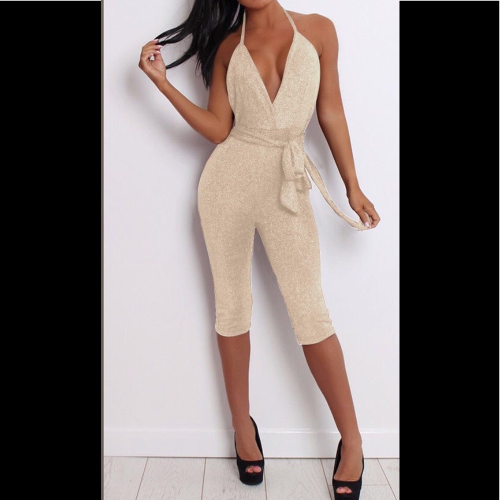 Gold Glam and Glimmer Capri Jumpsuit